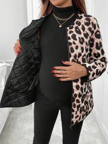 SHEIN Fall,Autumn,Leopard Print 3-In-1 Maternity Coat, Fashionable For Autumn/Winter Maternity Winter Leopard Print Coat - Multicolor - View 3