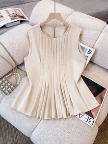 Franclia Áo vest ngắn nhẹ, thoải mái, thiết kế thanh lịch, dễ mặc hàng ngày, dành cho nữ, bộ sưu tập mùa xuân mới - Màu be - Xem 1