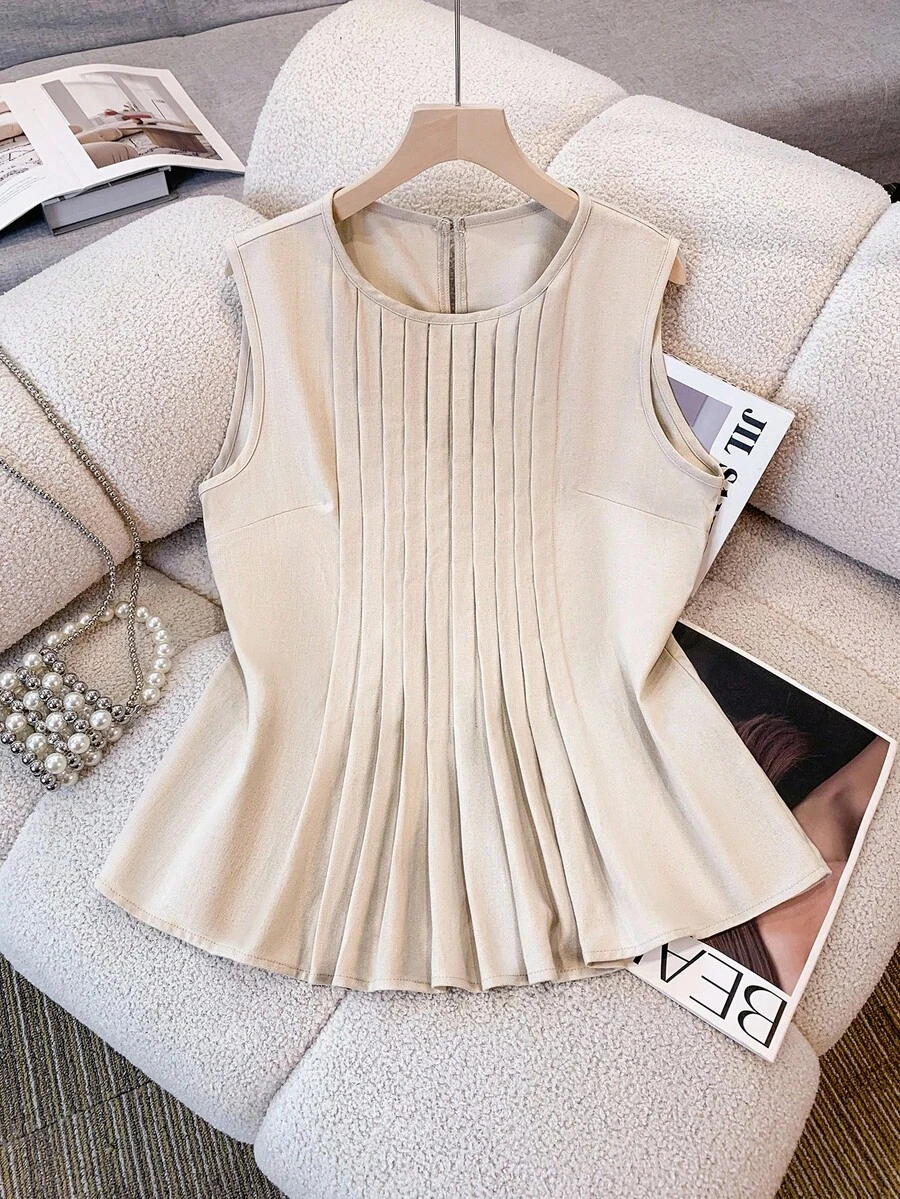 Franclia Áo vest ngắn nhẹ, thoải mái, thiết kế thanh lịch, dễ mặc hàng ngày, dành cho nữ, bộ sưu tập mùa xuân mới - Màu be - Xem 1