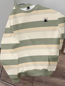 Manfinity Joysei Sweat-shirt-shirt décontracté à rayures pour hommes grande taille avec motif chat mignon, polyvalent, convient pour l'automne/l'hiver, excellent cadeau pour les amis, Top à manches longues - Multicolore - Voir 6