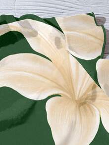 SHEIN LUNE Casual Minimalist Style Green Base Yellow Floral Asymmetrical Print Pattern Women Shirt, Suitable For Summer, Early Autumn, Vintage - Multicolor - View 4