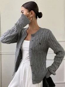 DAZY Women's Casual Loose Fit Gray Cardigan Sweater, Autumn/Winter