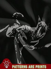 Attitoon Casual Simple Drop Shoulder Women T-Shirt, Suitable For Summer, Rock, Cat, Guitar Print, - Black - View 3