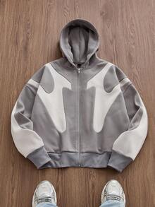 EASEVO Plus Size Men's Casual Contrast Color Hooded Sweatshirt, Fall, Winter