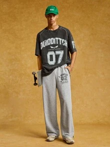 HARRY POTTER X SHEIN Men's Letter & Number Graphic Pocket Casual Pants, Fall - Grey - View 7