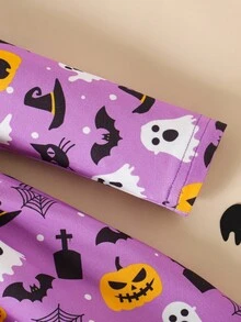SHEIN Playful Pals Baby Girl Halloween Ghost & Pumpkin Print Cute Casual Comfortable Long Sleeve Holiday Outfit Fall Winter - Multicolor - View 5