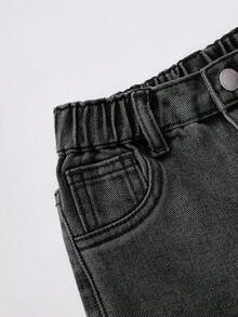 SHEIN Baby Girl Blue Denim Loose Ripped Jeans, Ripped Jeans Toddler Girl, Distressed Denim Toddler Girl, Toddler Girl Black Jeans Fall Winter - Black - View 3