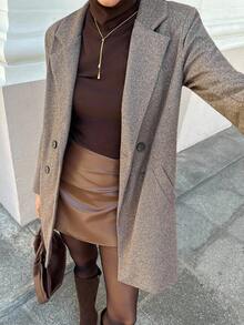 Lavishia Brown Long Sleeve Women's Overcoat, Fashionable For Commuting Office Outfits For Women Work Outfits For Women Work Clothes Women Business Professional In Fall/Winter