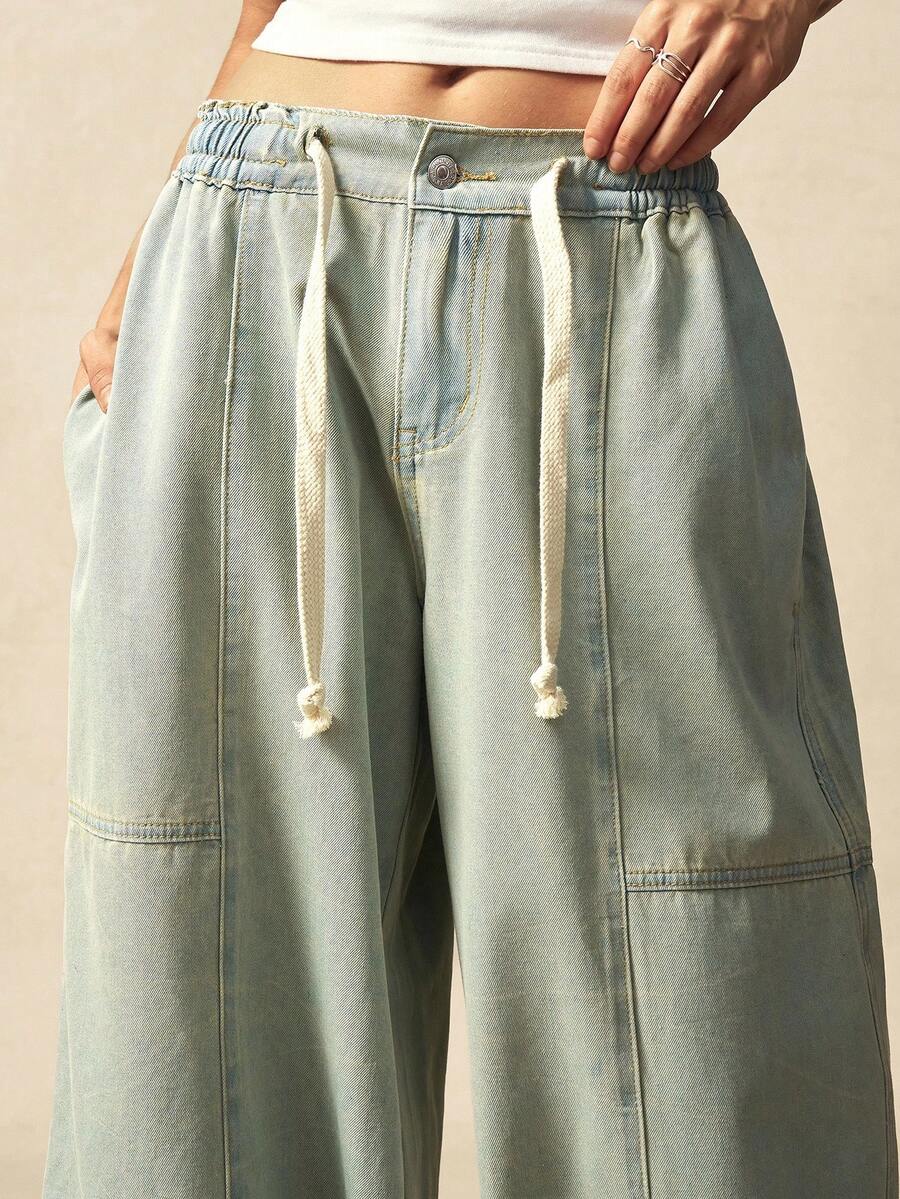 Bohemela 休闲宽松阔腿牛仔裤 - 軍綠色 - 查看 1