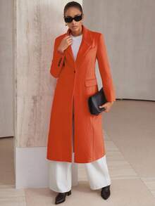 Aveloria Modichic New Stylish Commuter Chic Tailored Long Blazer Coat - Orange - View 6