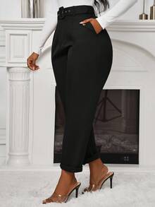 女式休闲修身裤配腰带，秋季 - 黑色 - 查看 6