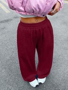 EURMUSE Quần thể thao thường ngày dáng rộng màu xám phong cách mới dành cho nữ - Màu Đỏ Sâu - Xem 5