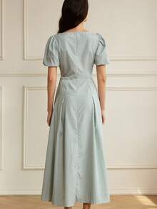 EMERY ROSE Váy Oktoberfest gợi cảm tay phồng kẻ sọc cổ khoét sâu eo bó sát - màu xanh lá - Xem 2