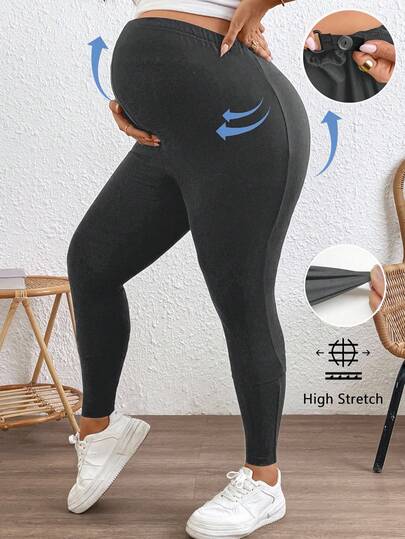 SHEIN Fall Clothes,Autumn Clothes,Maternity Autumn/Winter Clothes Adjustable Waist Solid Color Slim Fit Maternity Pants