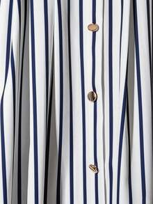 Franclia Casual Fashionable Versatile Elastic Waist With Brown Leather Belt Pleated Maxi Skirt - Navy Blue - View 4