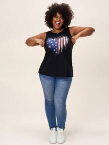 Comfylo Plus Size Independence Day Element Printed Casual Summer Tank Top Fall Clothes For Women Fall Outfits Women - Black - View 3
