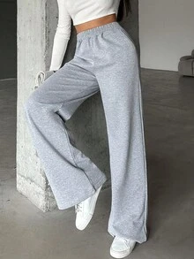 EURMUSE 棉质女式松紧腰阔腿裤 - 灰色 - 查看 4