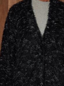 MUSERA 超大款纹理开衫，春季休闲 Y2K 90 年代条纹针织衫，机场度假风，宽松版型，返校季街头风，冬季日常穿着 - 黑色 - 查看 2