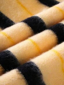 ROMWE MEN Casual Men's Striped Knit Sweater, Loose Cropped Fit, Fall Winter - Yellow - View 6
