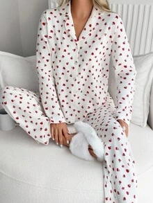 EURMUSE Bộ đồ ngủ mặc nhà thoải mái 2 món bằng cotton dành cho nữ có nút cài và họa tiết hoa - trắng - Xem 4