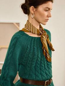 Florisole Women's Casual Everyday Simple French Loose Raglan Sleeve Cable Knit Pullover Sweater, Autumn/Winter