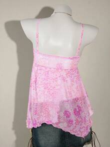 SHEIN ICON Áo ba lỗ và áo hai dây họa tiết hoa phong cách phương Tây dành cho nữ, đi biển mùa hè Boho Hawaii - Màu tím hoa cà - Xem 2