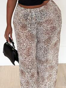 Alexandranx 印花网眼花卉阔腿系带裤 春夏、伊比沙岛、假日、可爱、浪漫、节日、度假沙滩装、海滩波西米亚风 - 彩色 - 查看 3