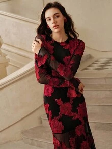 Savoree 白色优雅浪漫精致花卉刺绣露背鱼尾紧身连衣裙新年服装长款女装 - 查看 5