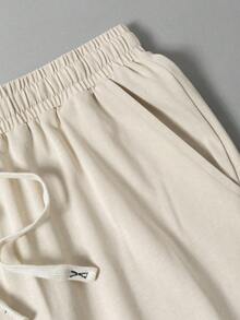 Manfinity Hypemode Men's Cotton Solid Color Drawstring Waist Pockets Wide Leg Casual Sweatpants - Khaki - View 4