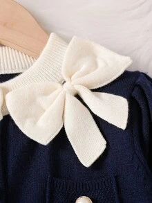 Genkimix Kids Young Girls Sweater Co-Ords, Cute 3D Bow Ruffle Trim Knit Sweater Set, Loose Versatile Cardigan + Pants 2-Piece Outfit, Long Sleeve Knitted Sweater Set, Suitable For Daily Wear, Outings, Travel In Autumn/Winter Fall