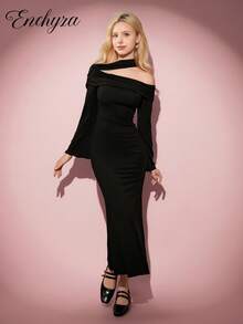 Đầm đuôi cá ôm sát, tay loe, hở vai, sang trọng, thanh lịch dành cho nữ tuổi teen - màu đen - Xem 4