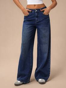 SHEIN Forever 21 Women's Casual Loose Fit Pockets Denim Jeans - Navy Blue - View 6