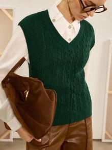Chiquease Bohemian Basic Knit Vest, Green Loose Casual Sweater Vest - Green - View 1