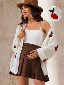 Boho Mama Autumn And Winter BOHO Pregnant Women's Cherry Print Loose Drop Shoulder Cardigan