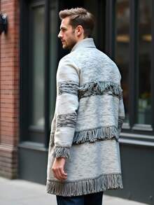 Manfinity Homme Cárdigan con parches de color contrastante y decoración con flecos para hombre, otoño e invierno - Gris - Ver 2