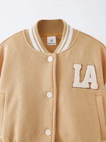 Maija Kids Young Girl Letter Graphic Drop Shoulder Long Sleeve Baseball Jacket,In Fall/Winter - Multicolor - View 5