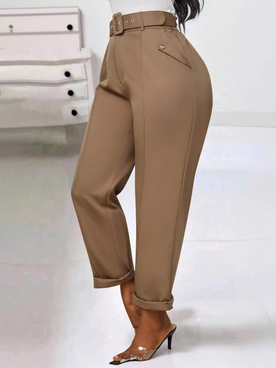 Zolique Quần bó thường ngày cho nữ có thắt lưng, mùa thu - Màu Khaki - Xem 1