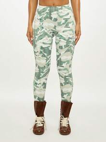 SUMWON WOMEN Camo Print Leggings With Striped Pattern High Waisted Stretch Pants For Casual Everyday Style - Multicolor - View 1