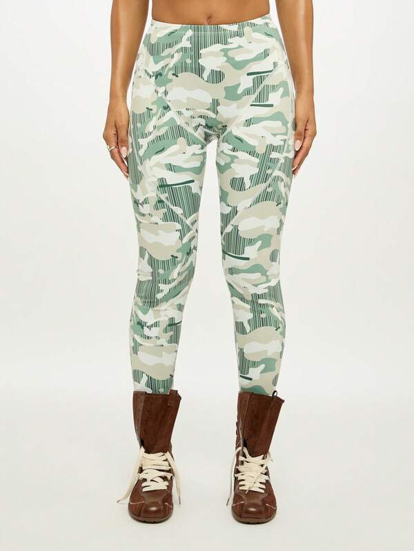 SUMWON WOMEN Camo Print Leggings With Striped Pattern High Waisted Stretch Pants For Casual Everyday Style