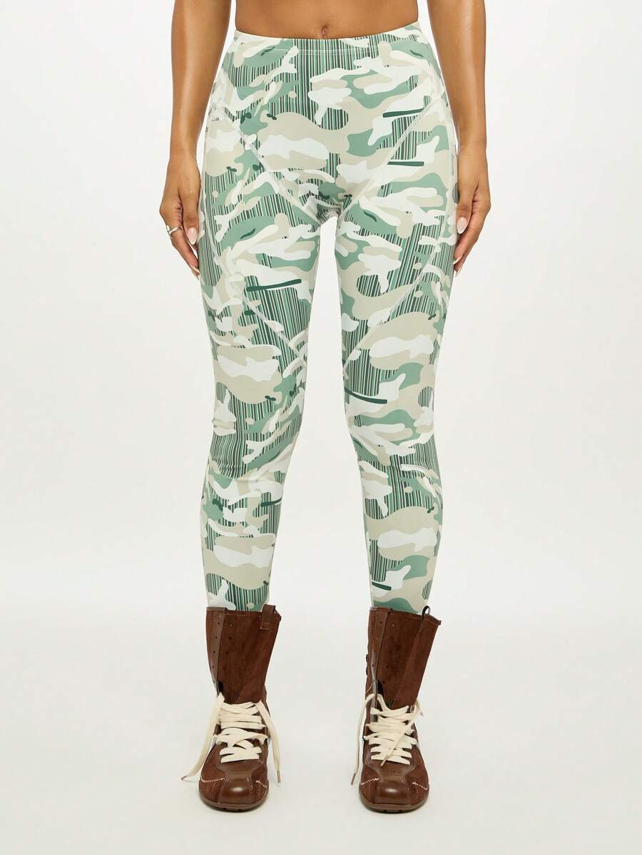 SUMWON WOMEN Camo Print Leggings With Striped Pattern High Waisted Stretch Pants For Casual Everyday Style - Multicolor - View 1