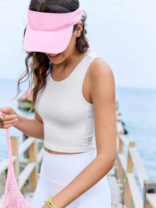 In My Nature Women's Side Pocket Square Neck Cinched Waist Casual Sports Top, Suitable For Running, Outdoor Activities, Spring/Summer