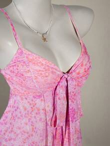 SHEIN ICON Áo ba lỗ và áo hai dây họa tiết hoa phong cách phương Tây dành cho nữ, đi biển mùa hè Boho Hawaii - Màu tím hoa cà - Xem 5
