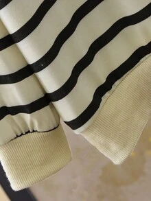 Genkimix Kids 1pc Young Girl Striped Pattern Heart Emboidery Sweatshirt Chic Autumn Sweatshirt Fall Winter - Apricot - View 5
