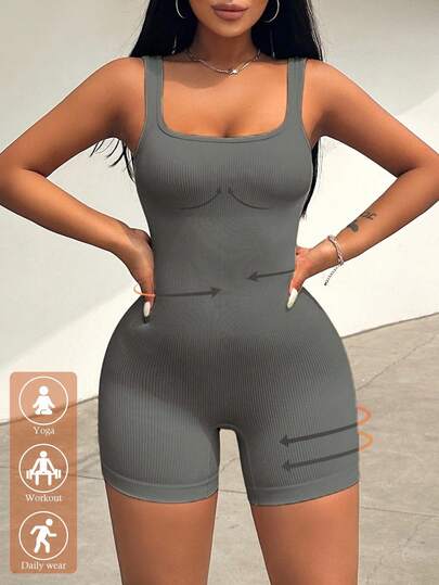 Zolique Conjunto de camiseta de tirantes acanalada y leggings casual para mujer