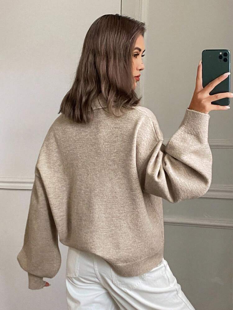 Women's Loose Fit Turndown Collar Long Sleeve Pullover Casual Street Knit Sweater, Solid Color, Autumn/Winter