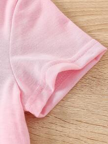 SHEIN 万圣节女式休闲创意南瓜、蝴蝶结、鬼与妖精图案印花圆领短袖 T 恤，节日风格 - 粉色 - 查看 4