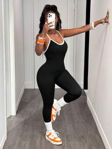 Slaydiva 女士无缝瑜伽健身房健身连体衣健身房女装 - 黑色 - 查看 5