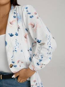 Comfylo Plus Size Botanical Floral Print Daily Match Blazer Jacket Fall Clothes For Women Fall Outfits Women Autumn - Multicolor - View 3