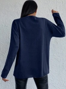 Maglione casual oversize da donna a maniche lunghe con scollo a V e spalle cadenti, in colore unito