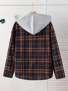 SHEIN Felpa con cappuccio casual a quadri per ragazzi adolescenti, con spalle a caduta e colore a contrasto, versatile e adatta per Natale, casa, pendolarismo, scuola, uso casual quotidiano, viaggi, feste all'aperto, sport, feste, autunno/inverno